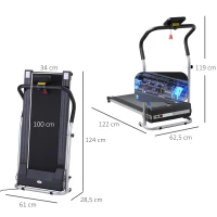 HOMCOM Cinta de Correr Plegable Velocidad de 1-10km/h Cinta de Andar Eléctrica con Pantalla LCD Botón de Emergencia y Carga Máx. 110 kg para Fitness Hogar Oficina 122x62,5x119 cm Plata y Negro(m-3)