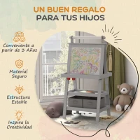 AIYAPLAY Caballete de Pintura para Niños 3 en 1 Pizarra de Doble Cara con Rollo de Papel y Cestas de Almacenamiento Gris(m-6)