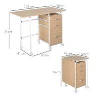 HOMCOM Table de Bureau Table d'Ordinateur Design Pliable avec roulettes Panneaux de Particules 105 x 50 x 74 cm Bois Naturel(m-3)
