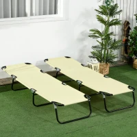 Outsunny Set of Two Metal Frame Folding Sun Loungers - Beige(m-9)