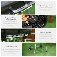 Outsunny Barbacoa de Carbón BBQ Multifuncional Parrillas Asador con Estantes y Ruedas Parilla de Carbón Vegetal del Aire Libre con Rejilla de Mantener Caliente Jardín Patio Picnic Acampada(m-5)