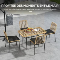 Outsunny Ensemble table et 4 chaise de jardin, 5 pièces en résine tressée, métal noir et verre trempé - coussins inclus(m-4)
