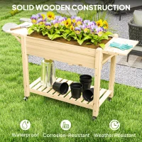 Outsunny 46 x 94cm Wooden Raised Planter, with Shelves - Natural Finish(m-8)