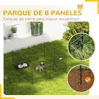 PawHut Parque de Juegos para Perros 8 Paneles 61x61 cm Plegables Jaula Metálica para Mascotas con Puerta y Doble Cerradura para Jardín Patio Exterior Negro(m-6)