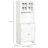 HOMCOM Hochschrank Küchenschrank Sideboard Vitrinenschrank Kommode mit Schublade Glastüren vielem Stauraum für Küche Wohnzimmer MDF Weiß 68,6 x 40 x 164 cm(m-3)
