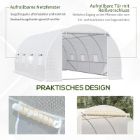 Outsunny Gewächshaus 595x300x200cm Foliengewächshaus Tomatenhaus mit Tür, Fenster, Folientunnel aus verzinktem Stahl, Pflanztunnel, Treibhaus inkl. Erdanker Seilen, Gartentunnel, Weiß(m-4)