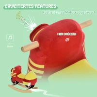HOMCOM Kinder Schaukelpferd Baby Schaukeltier Motorrad mit Motorrad Sound, Schaukel Schaukelspielzeug Haltegriffe für 18-36 Monate Plüsch Rot+Gelb 60x25.5x48 cm(m-6)