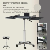 HOMCOM Laptoptisch Laptop Ständer Notebooktisch mit Rollen höhenverstellbar klappbar Computer Tablet Stahl + MDF Schwarz 90,5 x 36 x 65-90 cm(m-6)
