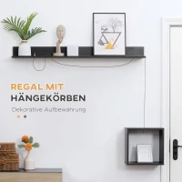 HOMCOM 4-in-1 Garderobe inkl. Schuhbank und Wandregal 120 cm x 32 cm x 78 cm Schwarz + Natur(m-7)