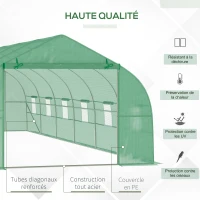 Outsunny Serre de jardin tunnel grande taille avec bâche PE cadre en acier porte enroulable et 12 fenêtres 8 x 3 x 2 m vert(m-4)