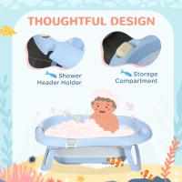 ZONEKIZ Foldable Baby Bathtub, with Non-Slip Support Legs, Cushion Pad, Shower Holder - Blue(m-6)