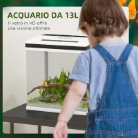 PawHut Acquario da 13L a Illuminazione LED con Fori di Ventilazione, in Vetro HD e ABS, 29x20x30.5 cm(m-7)