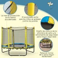 ZONEKIZ Trampolín para Niños de 3-10 Años con Red de Seguridad y 3 Patas de Acero en Forma de U Carga 50 kg Ø140x113 cm Amarillo(m-4)