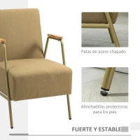 HOMCOM Butaca de Dormitorio con Reposabrazos Marco de Acero Dorado Estilo Moderno para Salón Dormitorio Marrón Claro(m-6)