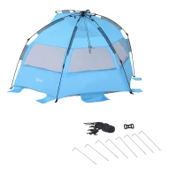 Outsunny Tente de plage abri de plage XXL pliable dim. 2,50L x 1,40l x 1,40H m 3 fenêtres sacs transports inclus polyester bleu ciel(m-5)