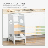 HOMCOM Torre de Aprendizaje para Niños con Pedal Altura Ajustable en 3 Posiciones y Barra de Seguridad 40x50x90 cm Gris(m-4)