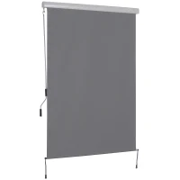 Outsunny Senkrechtmarkise Balkonmarkise Vertikalmarkise Windschutz Seitenrollo Sichtschutz mit Handkurbel Polyesterstoff+Aluminium Dunkelgrau 250 x 140 cm(m-10)