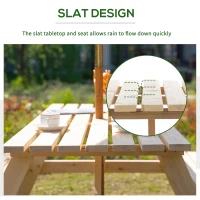 Outsunny 6 Seater Wooden Picnic Table Bench for Outdoor Garden or Patio with Parasol Cutout 150 cm Natural Wood Finish(m-7)