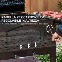 Outsunny Barbecue da Giardino a 2 Ruote con Griglia, Affumicatore e Fornello, in Metallo e Ghisa, 124x66x112 cm, Nero(m-7)