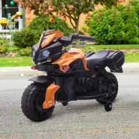 HOMCOM Moto Eléctrica para Niños de 18-48 Meses 6V con Faros Bocina 2 Ruedas de Equilibrio 88,5x42,5x49 cm Naranja(m-2)