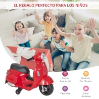 HOMCOM Moto Eléctrica Vespa para Niños de 18-36 Meses Moto de Batería 6V con Faro Bocina y 4 Ruedas Motocicleta Infantil con Licencia 66,5x38x52 cm Rojo(m-4)