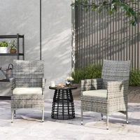 Outsunny 2 Pieces Rattan Garden Chairs Dining Chair Set with Cushion, Mixed Grey(m-7)