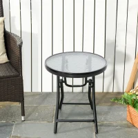 Outsunny Table basse ronde bistro de jardin Ø 45 x 50H cm pliable métal noir plateau verre trempé(m-2)