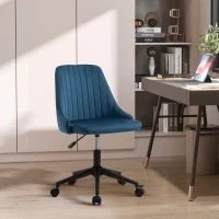 Vinsetto Sedia da Ufficio in Velluto Blu con Altezza Regolabile, Sedia Ergonomica Girevole a 360° e Ruote, 50x58x77-87cm(m-2)