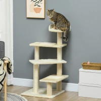 PawHut Kratzbaum 100 cm Katzenturm mit Sisalstämme, große Plattform, mehrstöckiger Katzenkratzbaum, Kletterbaum, für kleine & mittelgroße Katzen, Beige(m-2)