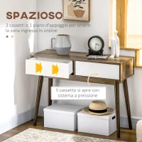 HOMCOM Tavolo Consolle da Ingresso e Soggiorno con 2 Cassetti Bianchi, Piano d'appoggio e Gambe in Legno, 100x35x75cm(m-4)
