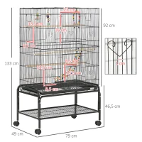 PawHut Cage à oiseaux sur pieds roulettes avec 4 mangeoires et 3 perchoirs 79 x 49 x 133 cm noir(m-3)