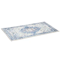 HOMCOM Alfombra de Salón Vintage 150x80 cm Alfombra Rectangular de Lana Sintética Antideslizante para Salón Dormitorio Azul(m-10)