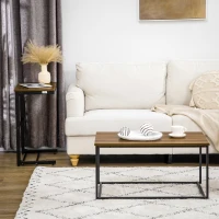 HOMCOM Set de 2 Mesas de Centro Auxiliares con Marco de Acero de Estilo Industrial 55x33,5x65 cm y 80x50x40 cm Nogal(m-7)