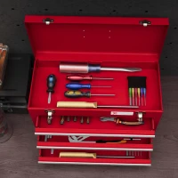 DURHAND Werkzeugkiste mit 3 Schubladen, oberes Staufach, Stahlverschlüsse, Tragegriff, 51x22x32 cm, Rot(m-7)