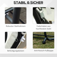 Outsunny Schaukelstuhl 3-Sitzer Hollywoodschaukel Gartenschaukel mit Sitz- und Rückenlehnen Tablett Sitzbank Schwingbank Dachwinkel verstellbar Stahl Polyestergewebe Creme 200 x 120 x 164 cm(m-7)