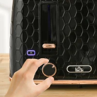 HOMCOM 4 Slice Toaster with 7 Browning Levels, High Lift, Reheat/Defrost/Cancel, Self-centring Function, Removable Crumb Tray, Auto Off, 1600W, Black Honeycomb Texture(m-9)