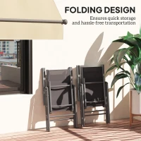 Outsunny Set of 2 Folding Garden Chairs, Aluminium Frame Outdoor Dining Chairs with Breathable Mesh Back and Seat, Garden Folding Chair Set with Armrests for Balcony, Dark Grey(m-6)