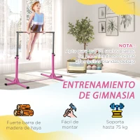 HOMCOM Barra de Gimnasia para Niños de +3 Años Barra de Entrenamiento Altura Ajustable 92-150 cm Carga 75 kg 194x121x150cm Rosa(m-5)