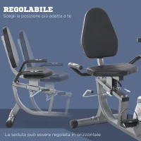 HOMCOM Cyclette Orizzontale con Seduta Regolabile, 8 Resistenze e Monitor LCD, 121.5-136x62.5x98cm, Grigio(m-5)