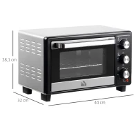 HOMCOM Horno Portátil 16L 1400W con 3 Modos de Calor Temporizador Bandeja de Horneado y Rejilla 44x32x28,1 cm Plata(m-3)