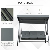 Outsunny Dondolo da Giardino 3 Posti Convertibile in Lettino con Tettuccio Regolabile, Grigio Scuro(m-7)