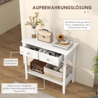 HOMCOM Konsolentisch, Sideboard, 2 Schubladen, untere Ablage, 80x40x75 cm, Weiß(m-4)