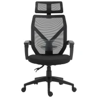 HOMCOM Fauteuil de bureau manager grand confort dossier ergonomique inclinable hauteur assise réglable pivotant tissu maille noir(m-1)