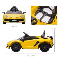 HOMCOM Macchina Elettrica per Bambini 12V con Licenza Lamborghini, Telecomando, Clacson e Musica, Giallo(m-3)