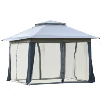 Outsunny Tonnelle barnum de jardin pop-up pliant 4 x 4 m acier polyester moustiquaires + sac de transport à roulettes gris(m-10)