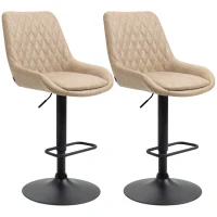 HOMCOM Retro Bar Stools Set of 2, Adjustable Kitchen Stool, Upholstered Bar Chairs with Back, Swivel Seat, Light Khaki(m-11)