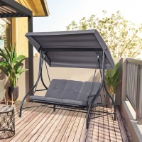 Outsunny Balancelle de Jardin 3 Places Convertible Inclinaison Toit réglable Matelas Grand Confort Rembourrage 8 cm fourni Gris métal époxy Noir(m-2)