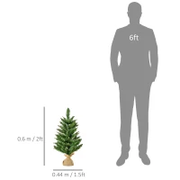 HOMCOM Albero di Natale Mini 60cm con 70 Rami Folti e Aghi Realistici in PVC, Base in Cemento e Iuta(m-3)