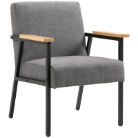 HOMCOM Butaca de Salón Moderna Tapizado en Poliéster con Reposabrazos de Madera para Dormitorio 64,5x70x83,5 cm Gris(m-10)