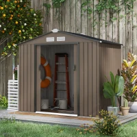 Outsunny 7 x 4ft Metal Garden Shed, Outdoor Storage Tool House with Ventilation Slots, Foundation Kit and Lockable Double Doors, Brown(m-2)